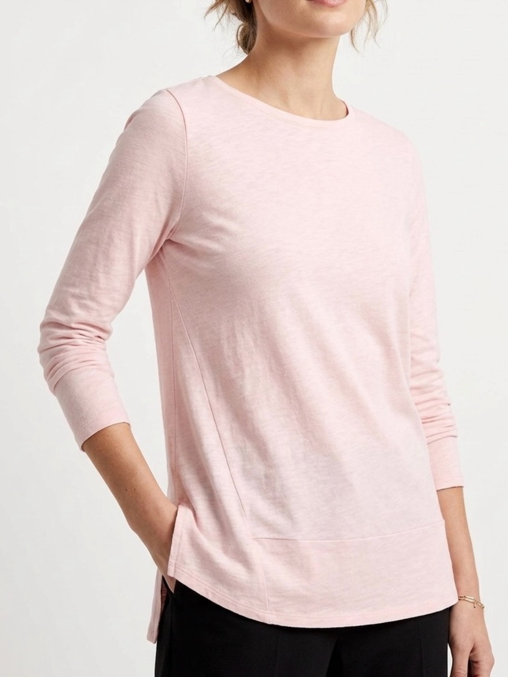 J. Jill Pure Jill Asymmetric Split Hem Tunic Top Pink Blush Soft Knit S